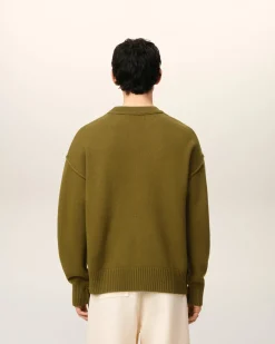 Pull Vert Col Rond Ami De Coeur En Laine