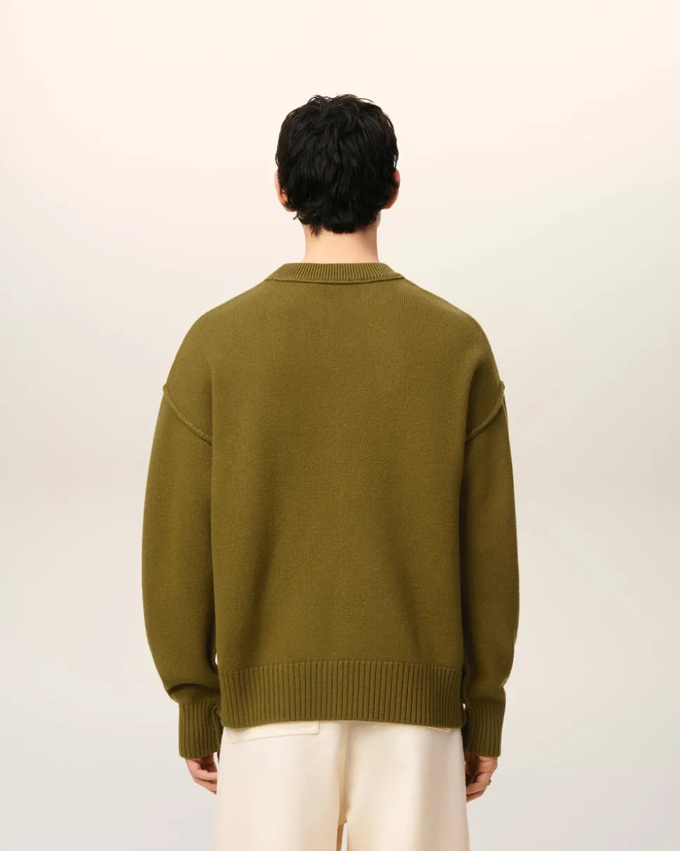 Pull Vert Col Rond Ami De Coeur En Laine