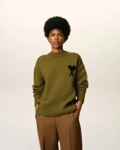 Pull Vert Col Rond Ami De Coeur En Laine