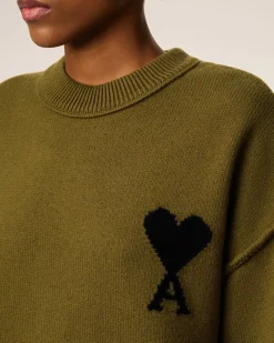 Pull Vert Col Rond Ami De Coeur En Laine