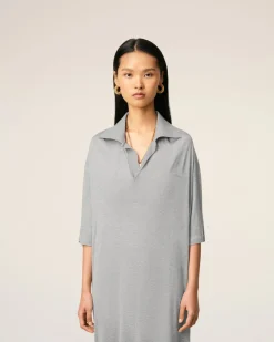 Robe Polo Grise Longue Manches Courtes En Coton