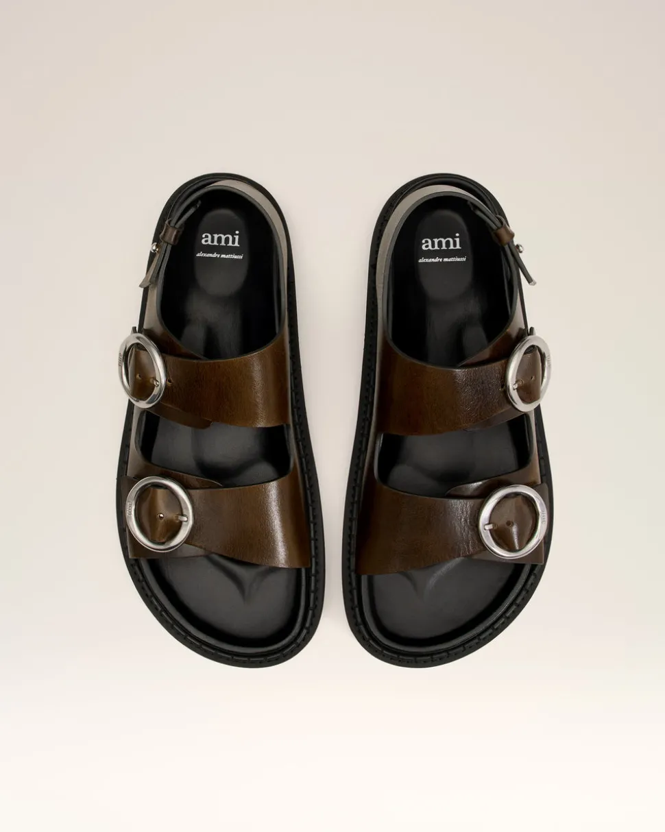 Sandales Midi Vertes Fussbett En Cuir