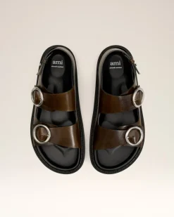 Sandales Midi Vertes Fussbett En Cuir