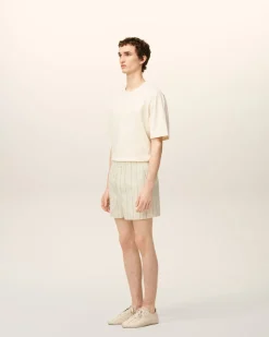Short Beige Rayé En Coton