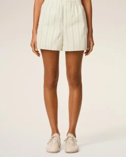 Short Beige Rayé En Coton