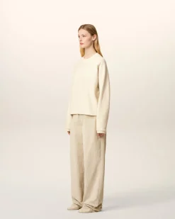 Sweatshirt Blanc Col Rond Manches Raglan En Coton