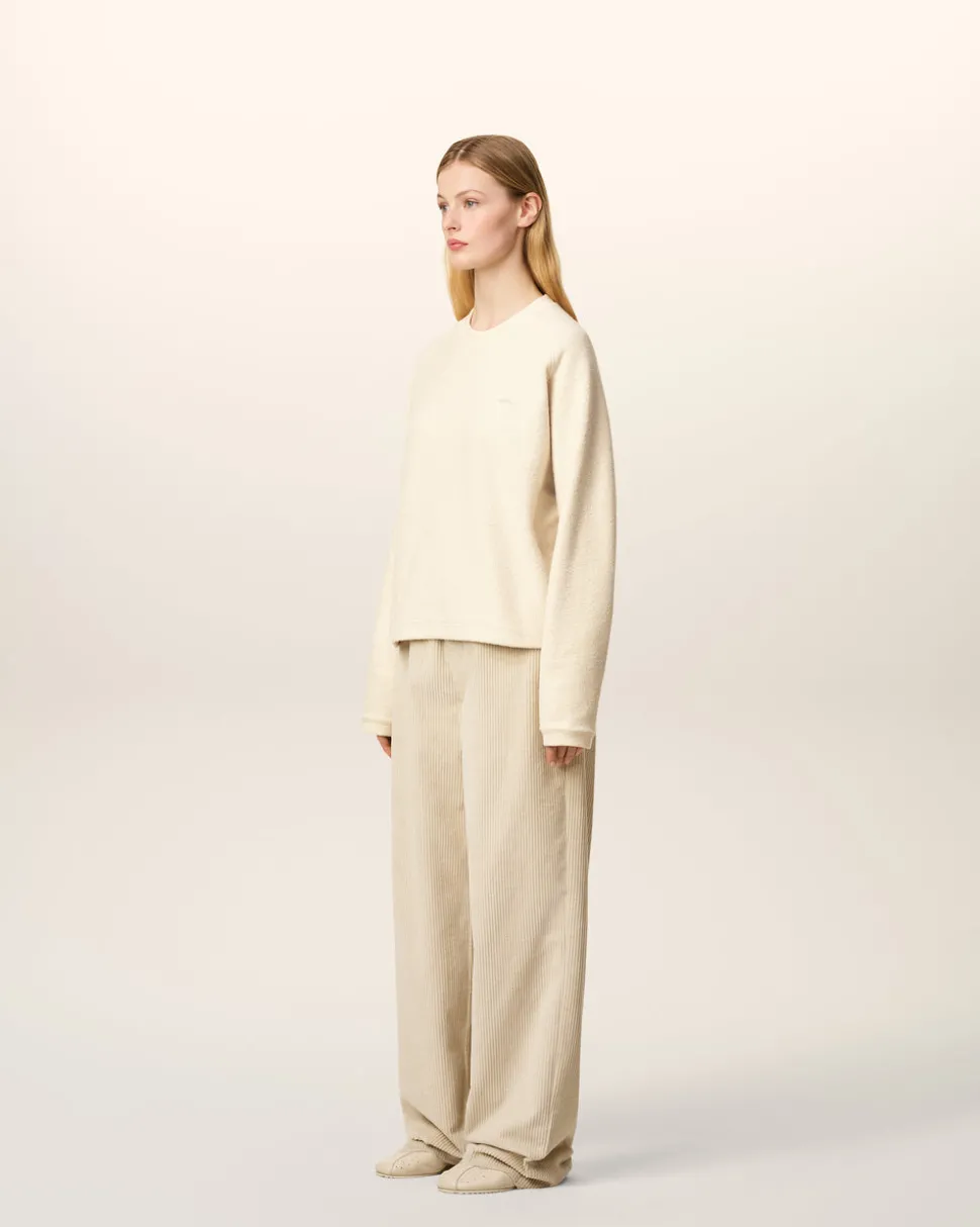 Sweatshirt Blanc Col Rond Manches Raglan En Coton