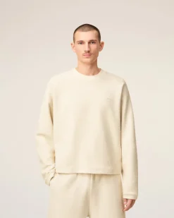 Sweatshirt Blanc Col Rond Manches Raglan En Coton