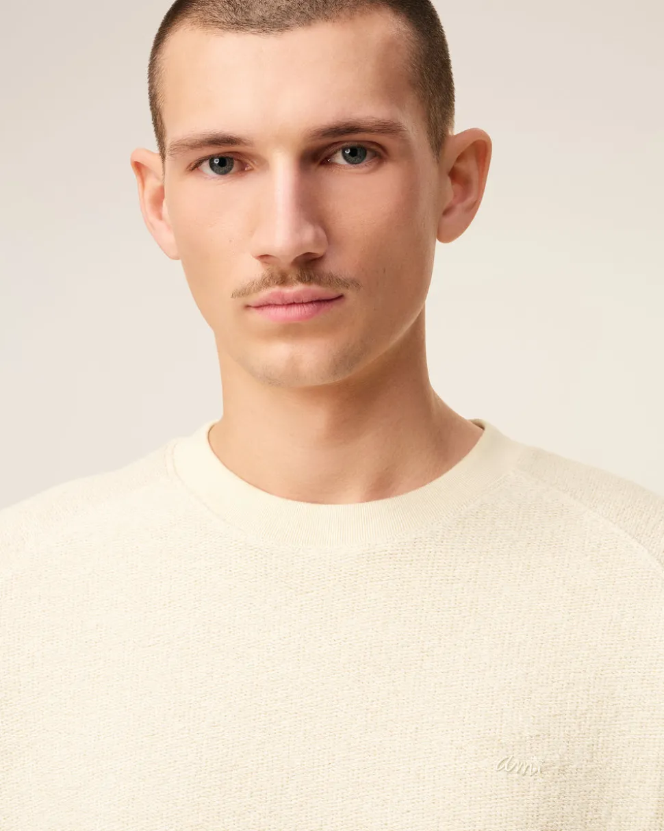 Sweatshirt Blanc Col Rond Manches Raglan En Coton