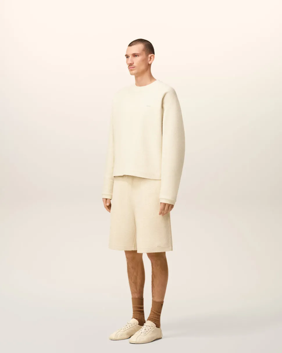 Sweatshirt Blanc Col Rond Manches Raglan En Coton