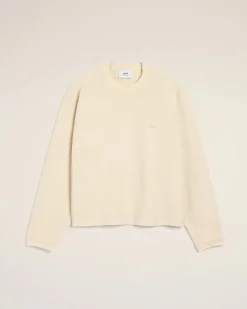 Sweatshirt Blanc Col Rond Manches Raglan En Coton