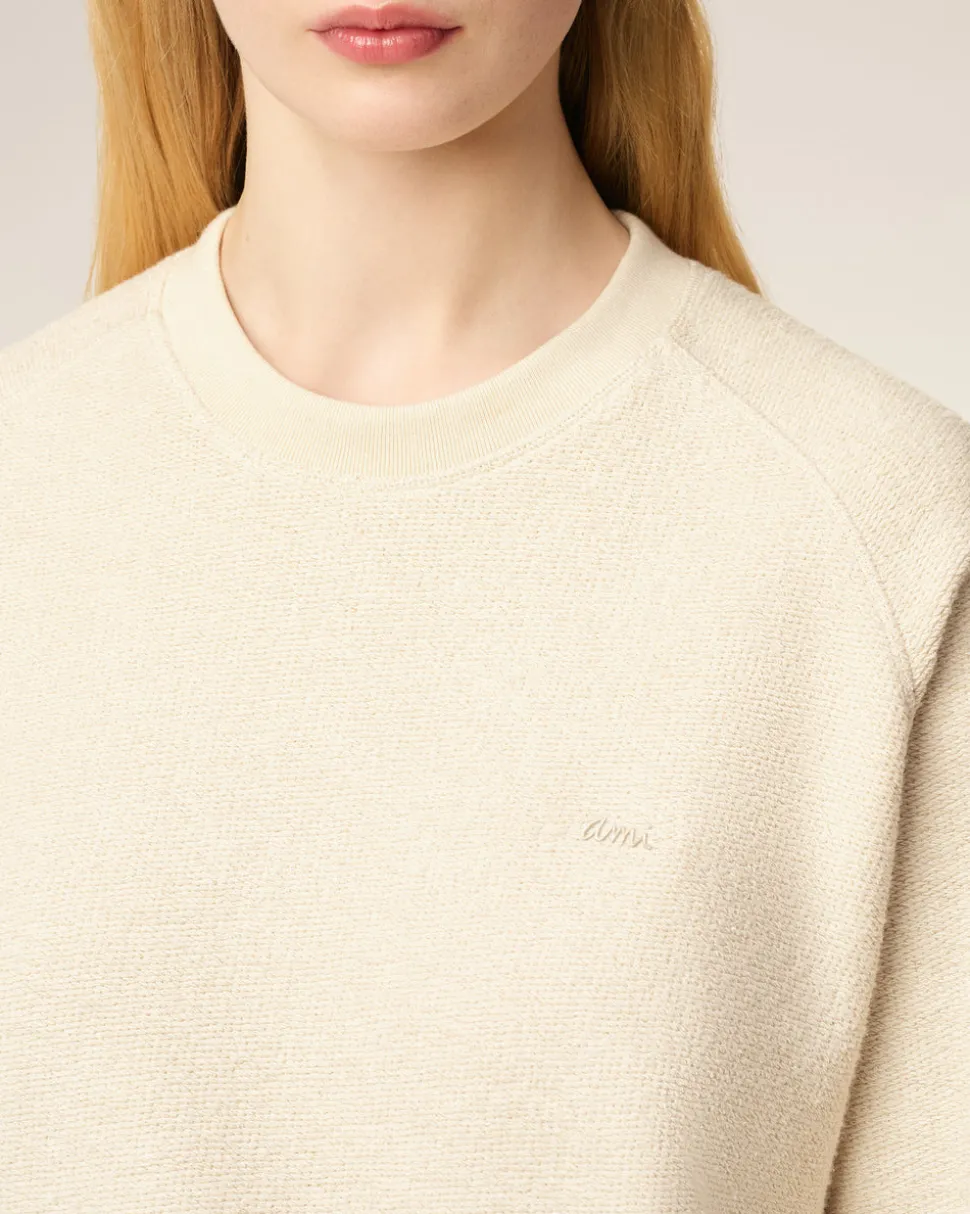 Sweatshirt Blanc Col Rond Manches Raglan En Coton