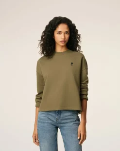 Sweatshirt Vert Ami De Coeur Contrasté En Coton