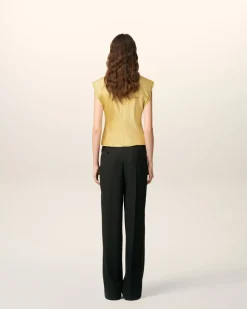 Top Vert Sans Manches En Satin