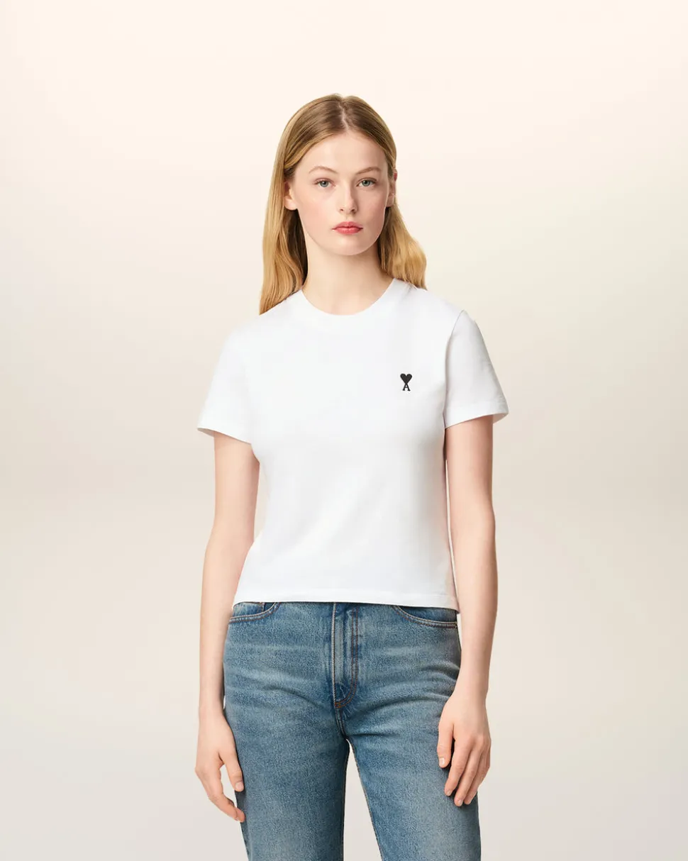 T-shirt Blanc Ami De Coeur Croppé En Coton