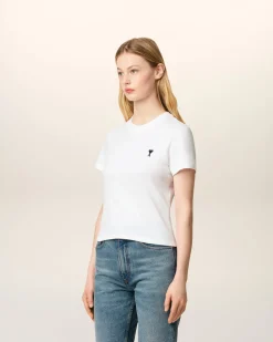 T-shirt Blanc Ami De Coeur Croppé En Coton