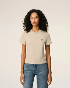 T-shirt Beige Ami De Coeur Croppé En Coton