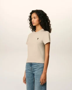 T-shirt Beige Ami De Coeur Croppé En Coton
