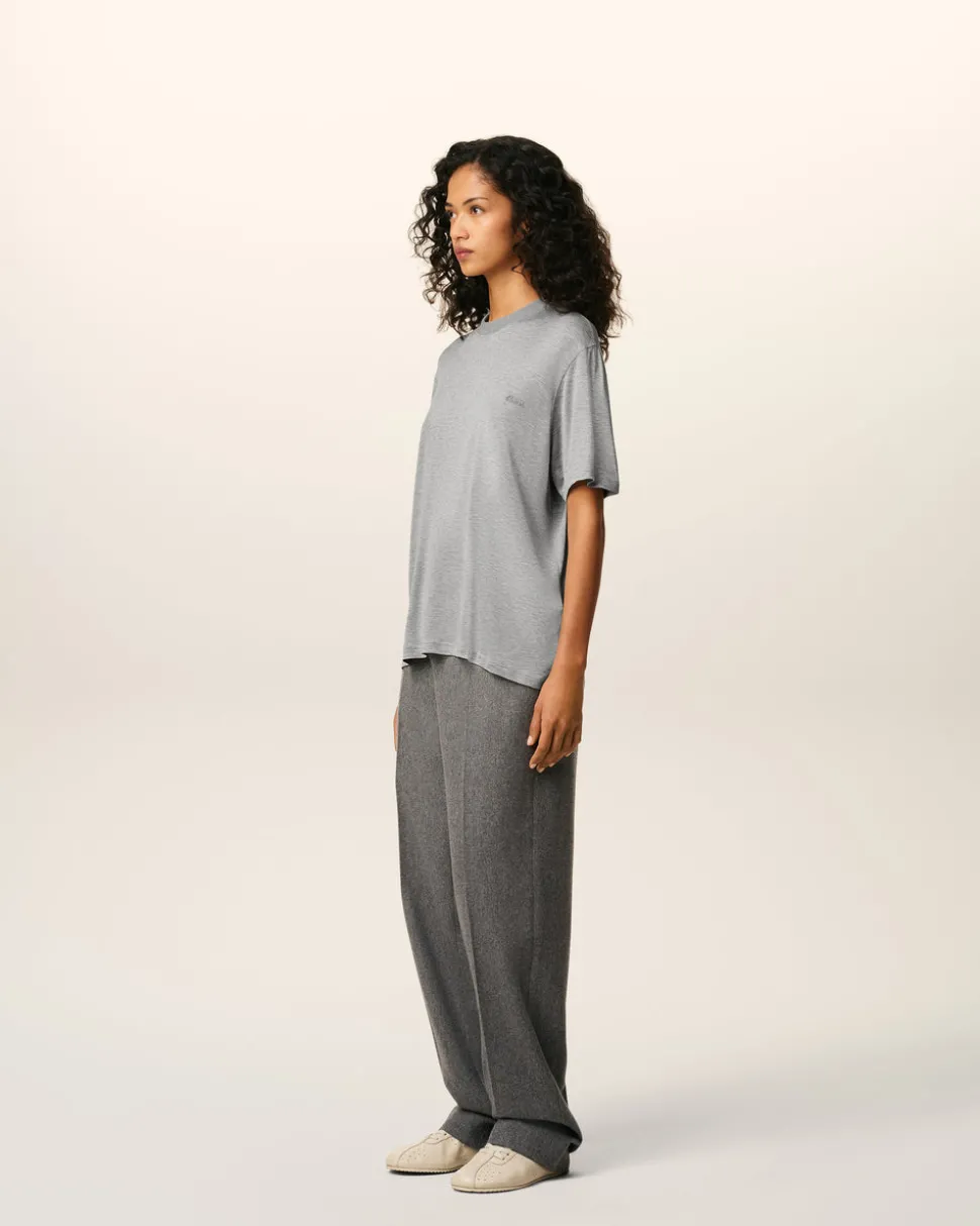 T-shirt Gris Manches Courtes En Coton