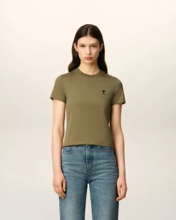 T-shirt Vert Ami De Coeur Croppé En Coton