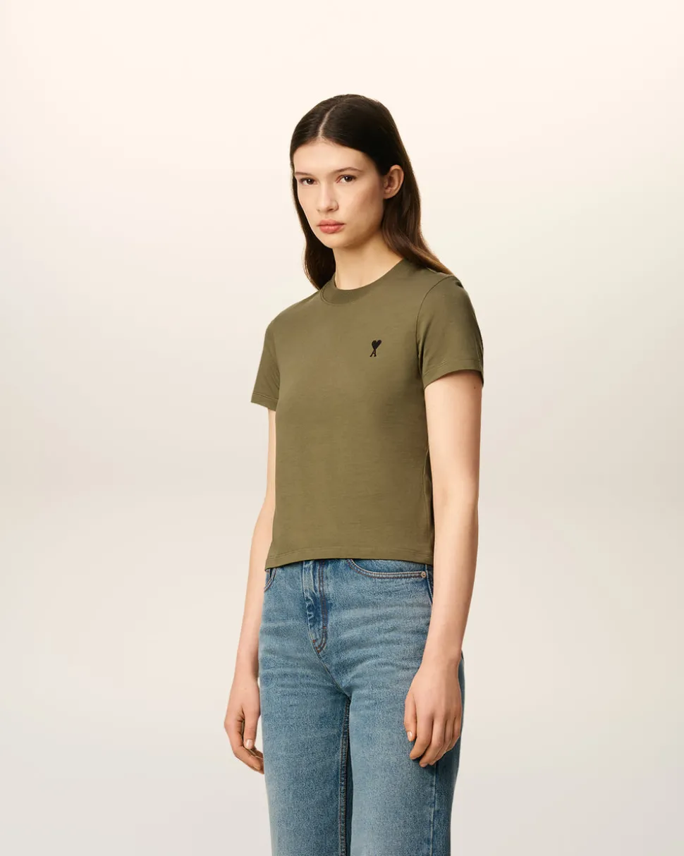 T-shirt Vert Ami De Coeur Croppé En Coton