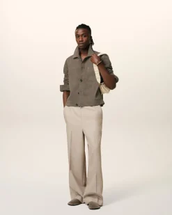 Veste Beige Boutonnée En Cuir