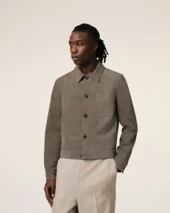 Veste Beige Boutonnée En Cuir