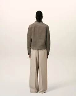 Veste Beige Boutonnée En Cuir