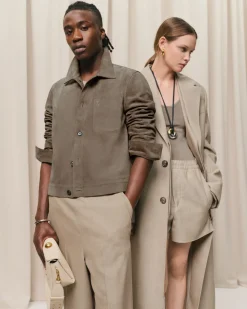 Veste Beige Boutonnée En Cuir