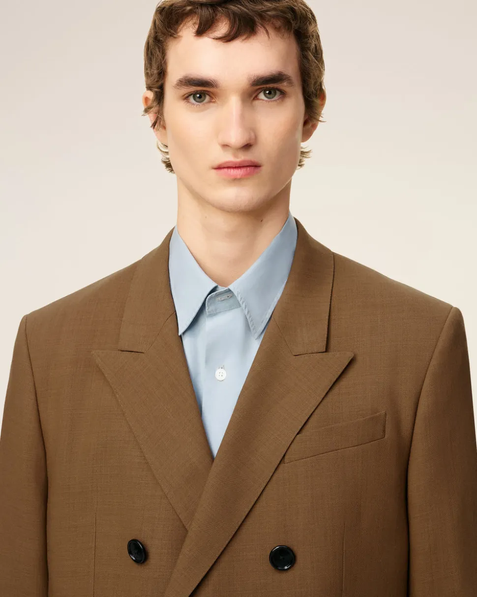 Veste Croisée Marron En Laine