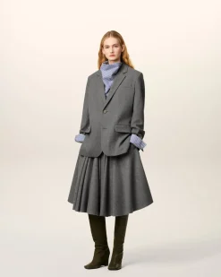 Veste Grise Ample Deux Boutons En Laine