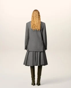 Veste Grise Ample Deux Boutons En Laine