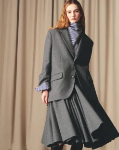 Veste Grise Ample Deux Boutons En Laine