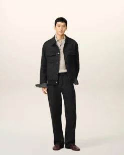 Veste Grise Trucker En Laine