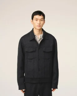 Veste Grise Trucker En Laine