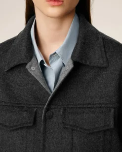 Veste Grise Trucker En Laine