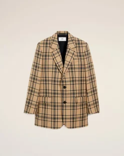 Veste Marron Ample A Carreaux En Gabardine