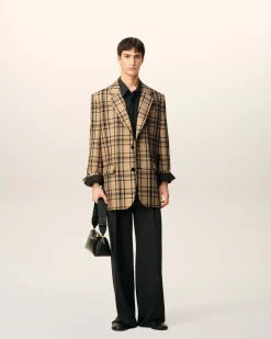 Veste Marron Ample A Carreaux En Gabardine