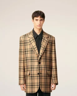 Veste Marron Ample A Carreaux En Gabardine