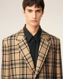 Veste Marron Ample A Carreaux En Gabardine