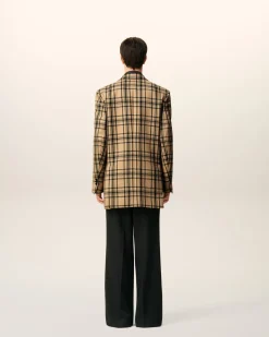 Veste Marron Ample A Carreaux En Gabardine