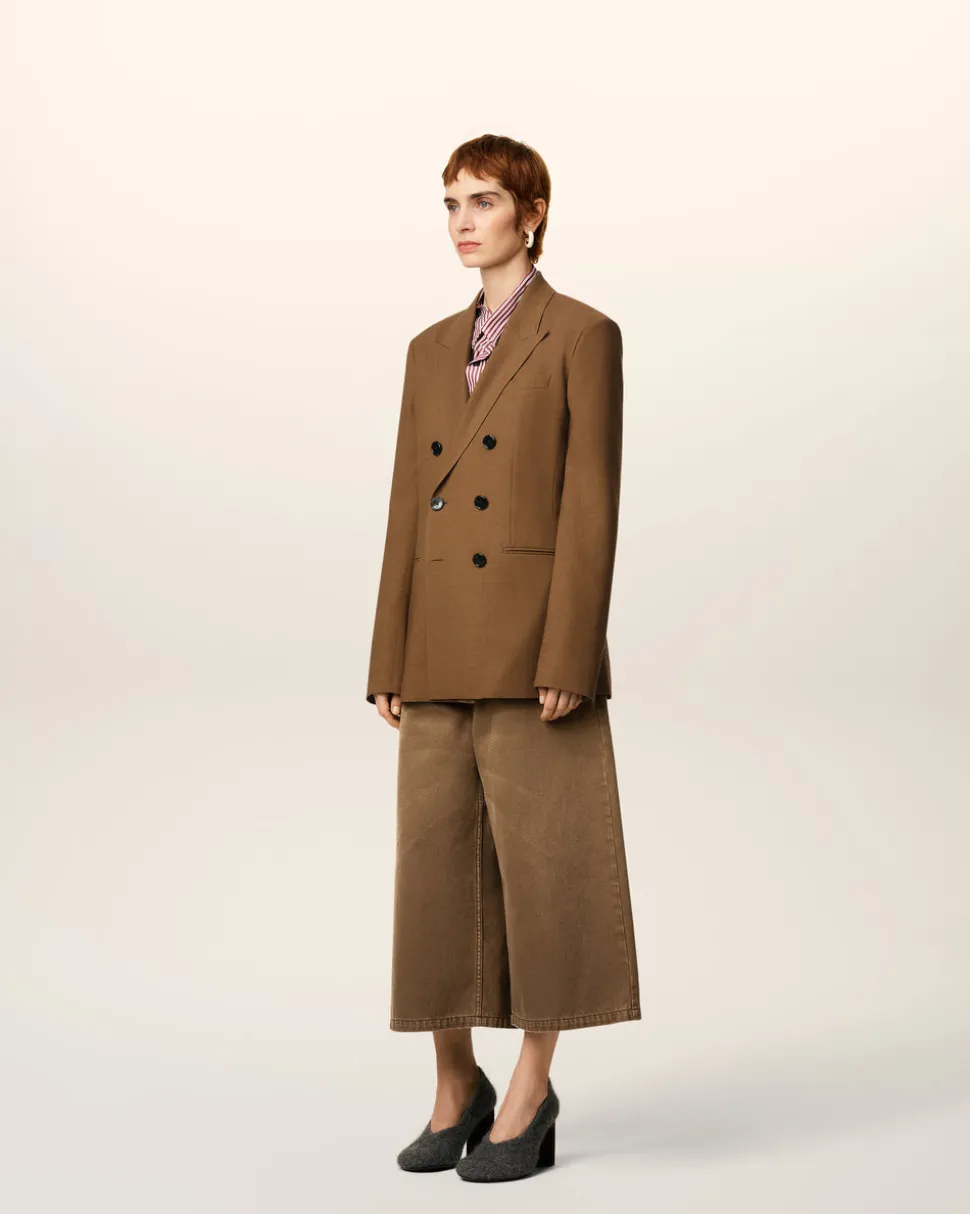 Veste Marron Croisée 6 Boutons En Laine