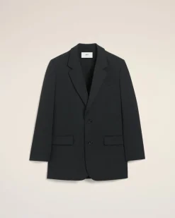 Veste Noire Ample Deux Boutons En Laine