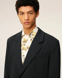 Veste Noire Ample Deux Boutons En Laine