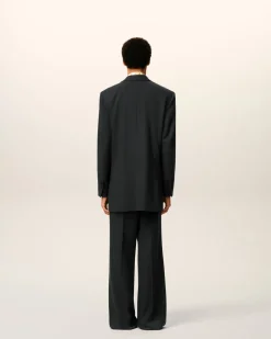 Veste Noire Ample Deux Boutons En Laine