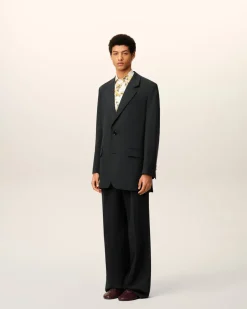 Veste Noire Ample Deux Boutons En Laine