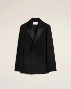 Veste Noire Croisée En Laine