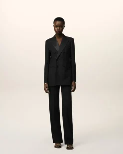 Veste Noire Croisée En Laine