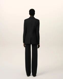 Veste Noire Croisée En Laine