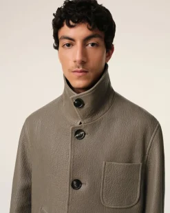 Veste Taupe Boutonnée En Cuir